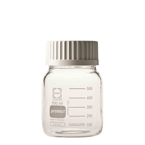 Shibata Scientific DURAN® 广口安全涂层旋盖瓶 带白盖 500mL 10 瓶 017250-4500A