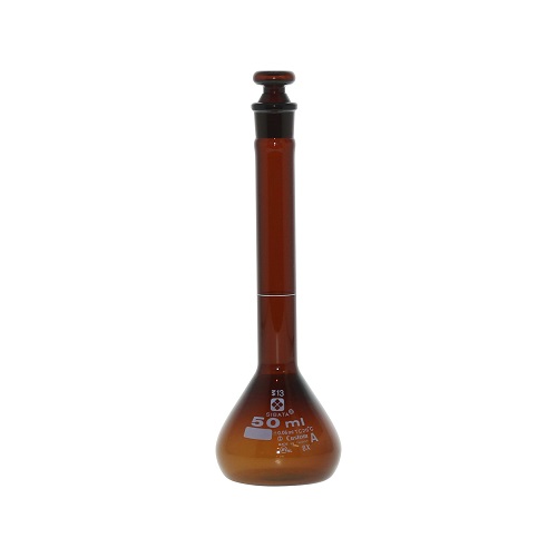 【售完】Shibata Scientific容量瓶（满容量瓶）定制A棕色带玻璃平塞50mL 026100-50A