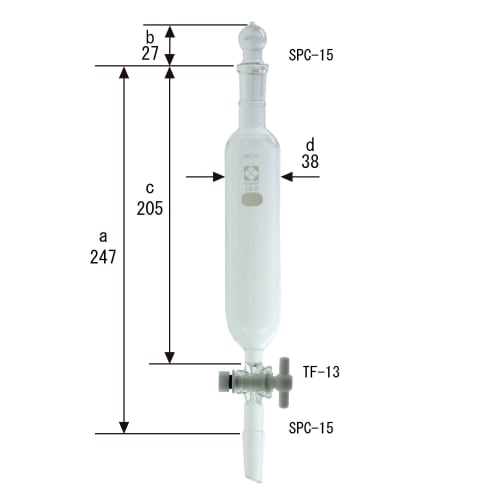 圆柱形 SPC 分液漏斗，带 PTFE 旋塞 100mL 030260-15100