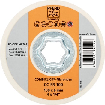 圆盘纸“Combi Click”毛毡圆盘 应用 用于不锈钢材料、冲压模具和注塑模具的光泽加工和镜面加工。
外径(Φmm)100
*大转速（min-1[r.p.m]） 12000
Trusco 零件号 765-3450
材质 毛毡
兼容材料 不锈钢、冲压模具、注塑模具
符合RoHS指令（10种物质）